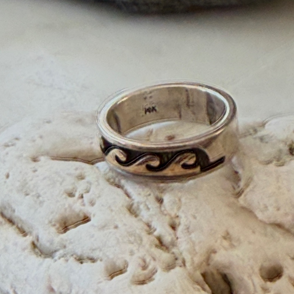 Navajo Native American Vintage Wave Ring Sterling and 14K Band - Picture 6 of 10
